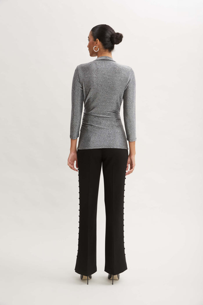 Elie Tahari Metallic Ruched Knit GUNMETAL