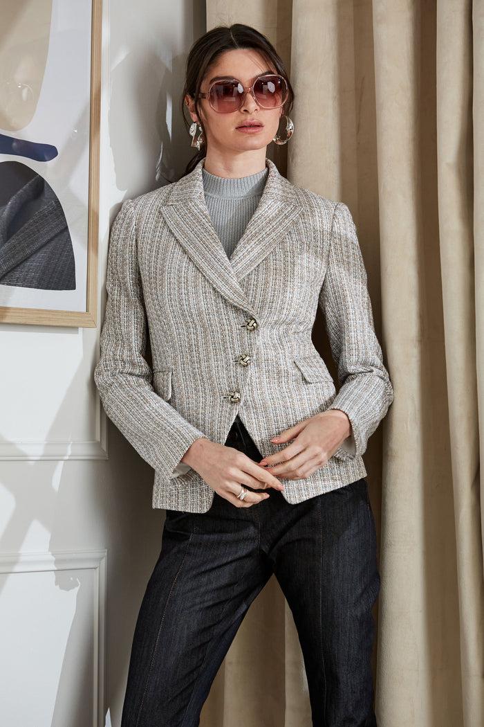 Elie Tahari Metallic Tweed 3 Button Blazer MULTI