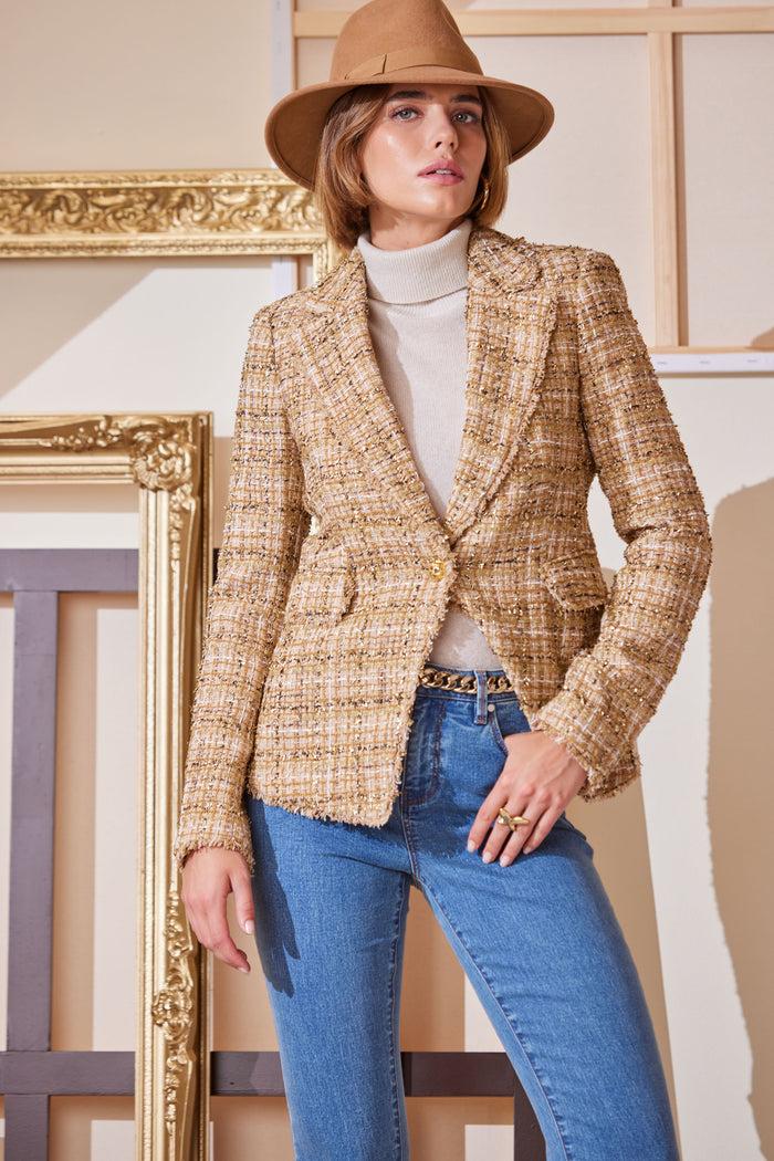 Elie Tahari Metallic Tweed Blazer GOLD MULTI