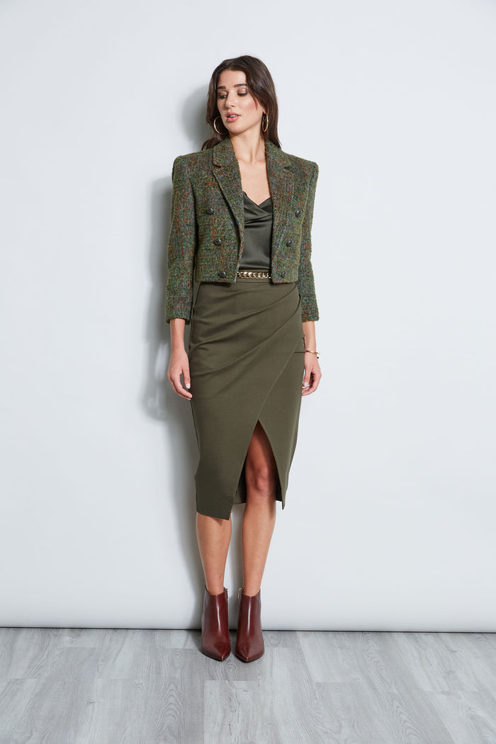 Elie Tahari Midi Knit Wrap Skirt OLIVE