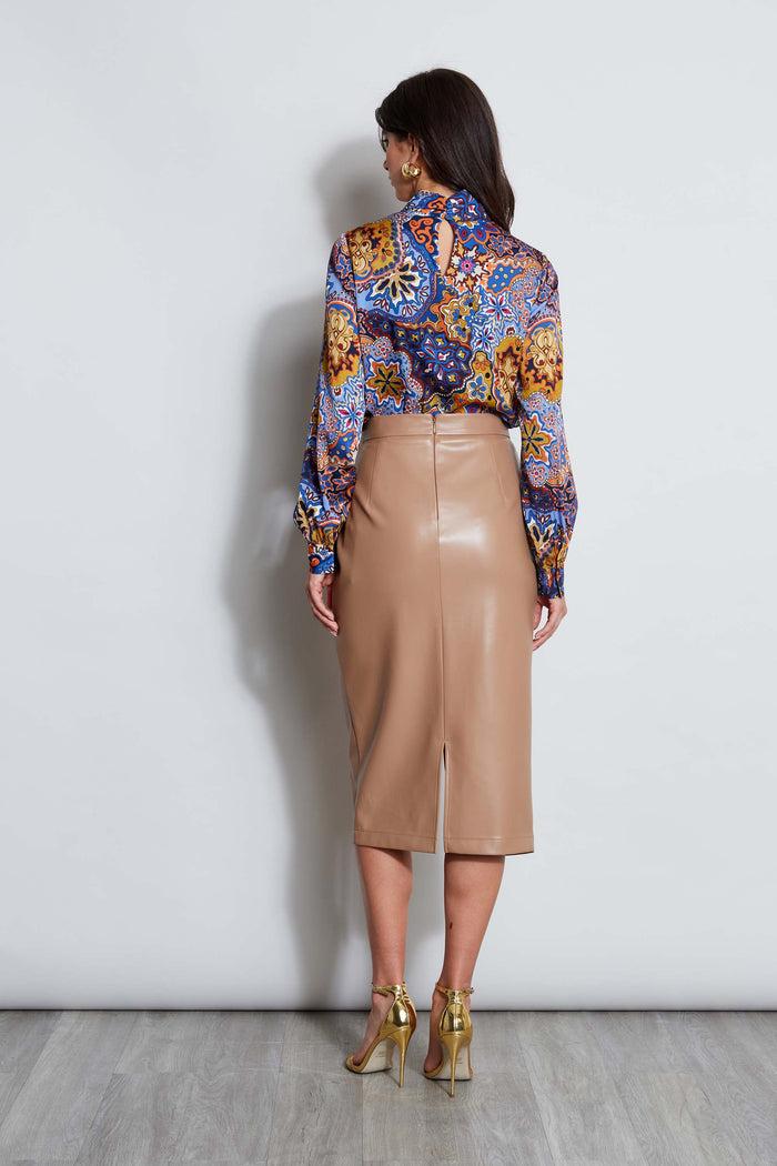 Elie Tahari Midi Vegan Leather Wrap Skirt FOSSIL