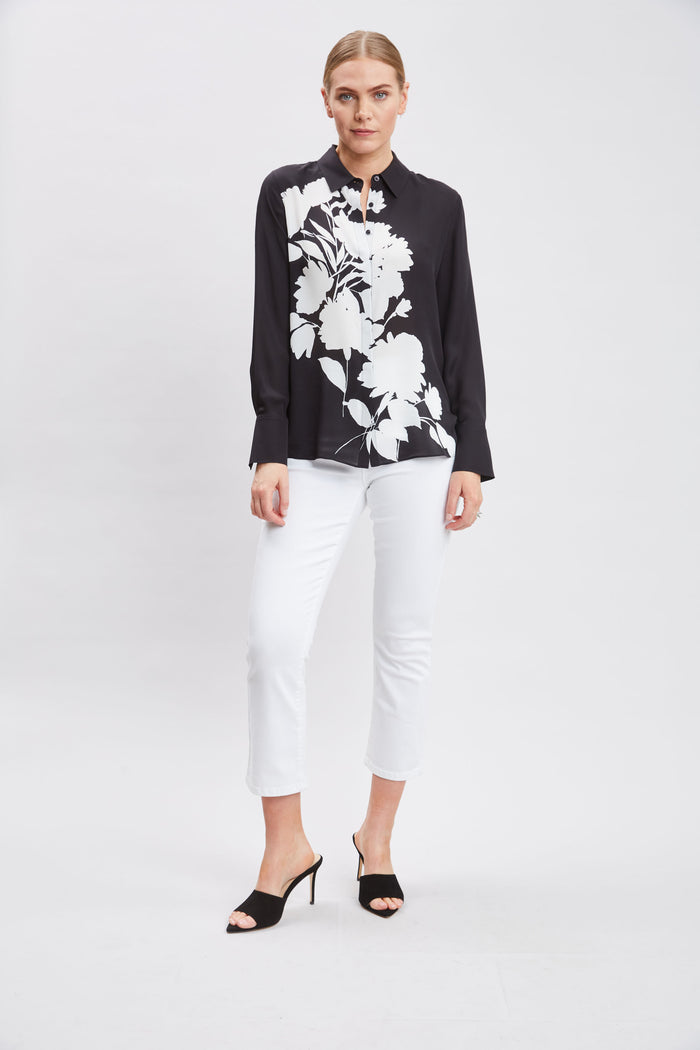 Elie Tahari Midnight Garden Shirt BLACK-IVORY