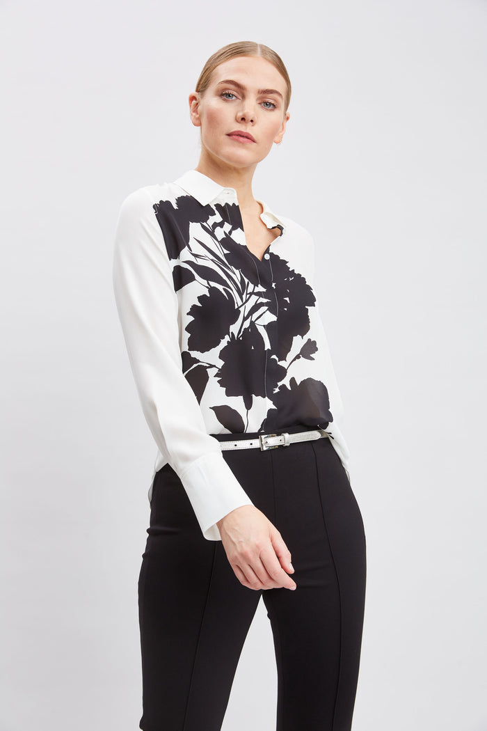 Elie Tahari Midnight Garden Shirt IVORY-BLACK