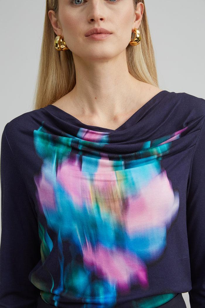 Elie Tahari Milano Draped Knit NAVY MULTI