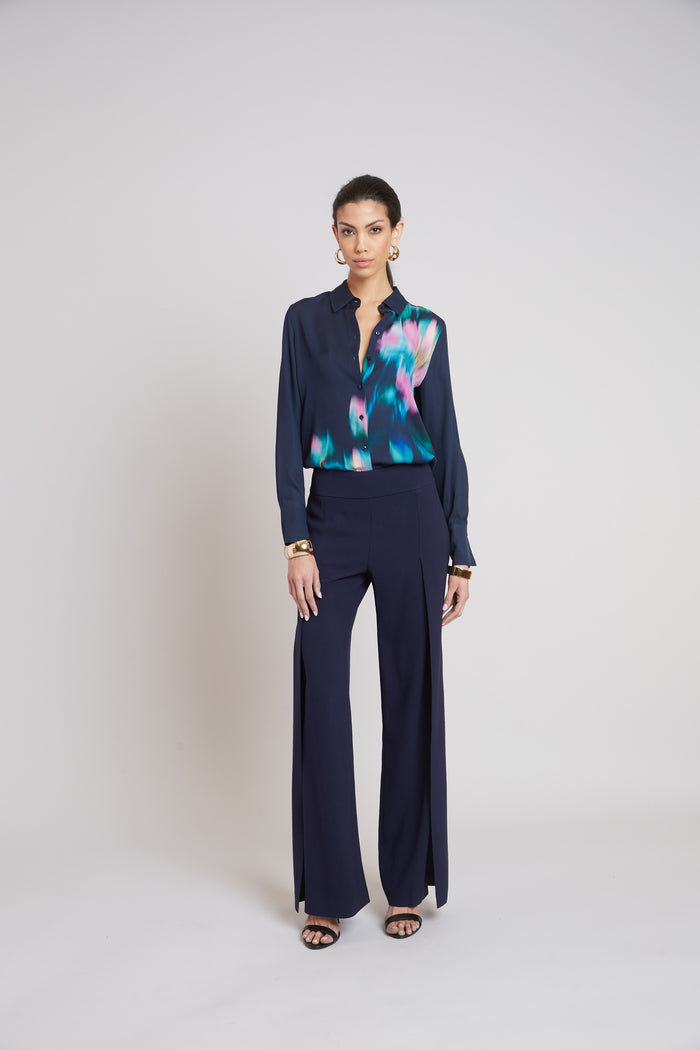 Elie Tahari Milano Silk Shirt NAVY MULTI