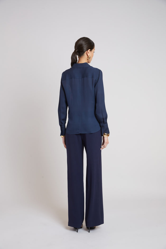 Elie Tahari Milano Silk Shirt NAVY MULTI