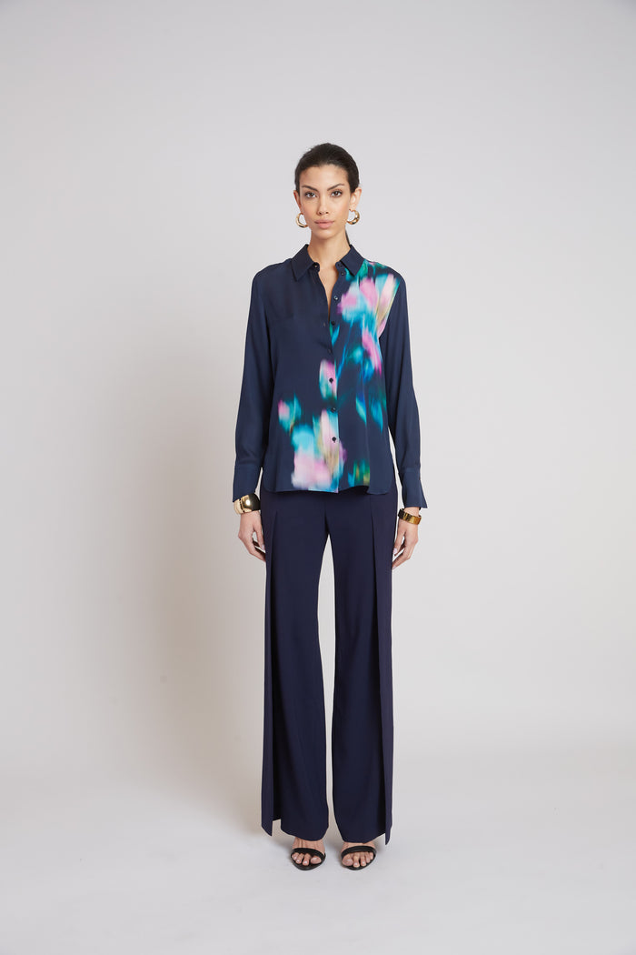 Elie Tahari Milano Silk Shirt NAVY MULTI