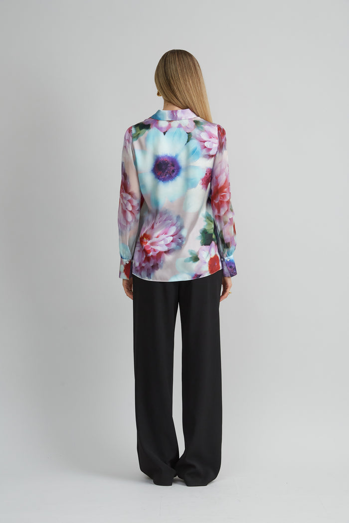 Elie Tahari Mixed Media Silk Floral Shirt MULTI