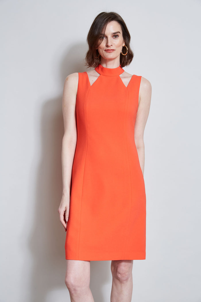 Elie Tahari Mock Neck Cut Out Dress TOMATO