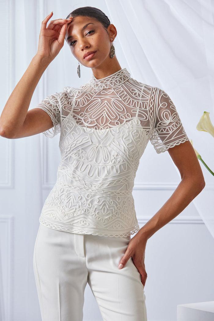 Elie Tahari Mock Neck Shirt FOAM