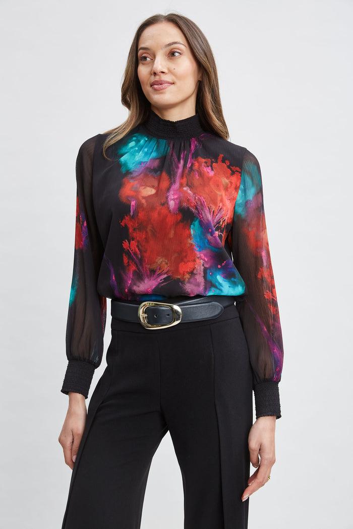 Elie Tahari Mock Neck Studio Floral Shirt MULTI
