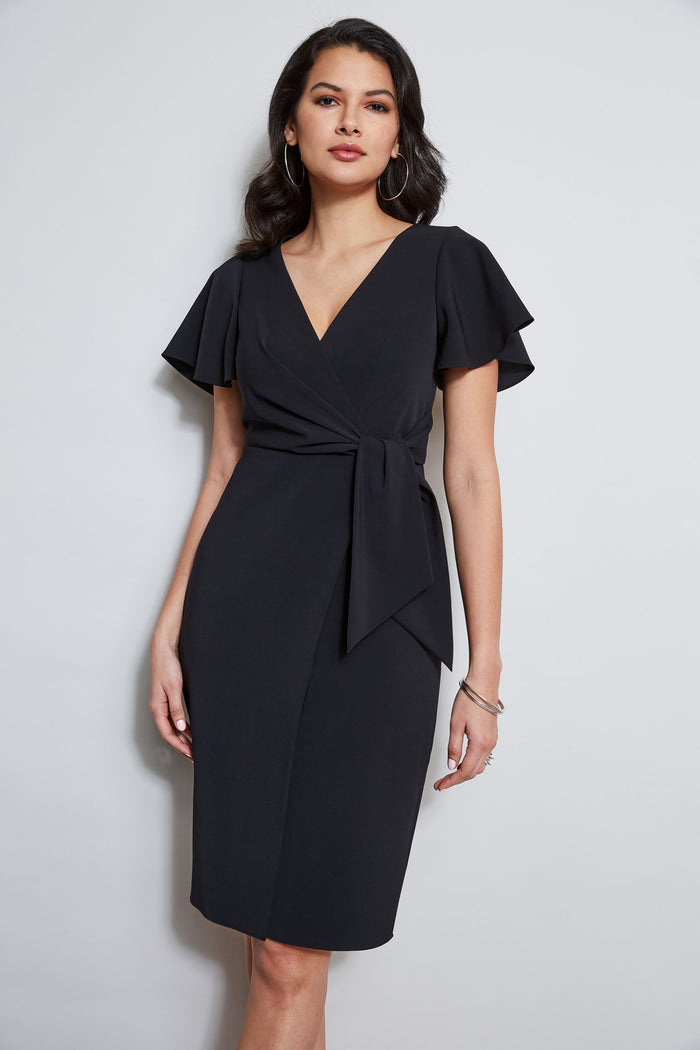 Elie Tahari Mock Wrap Flutter Sleeve Dress BLACK