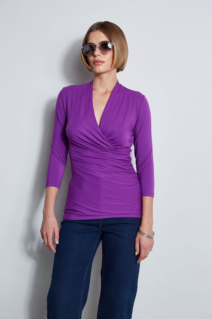 Elie Tahari Mock Wrap Knit BERRY