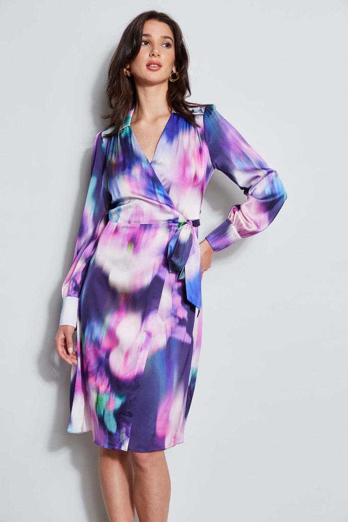 Elie Tahari Moire Floral Wrap Dress MULTI