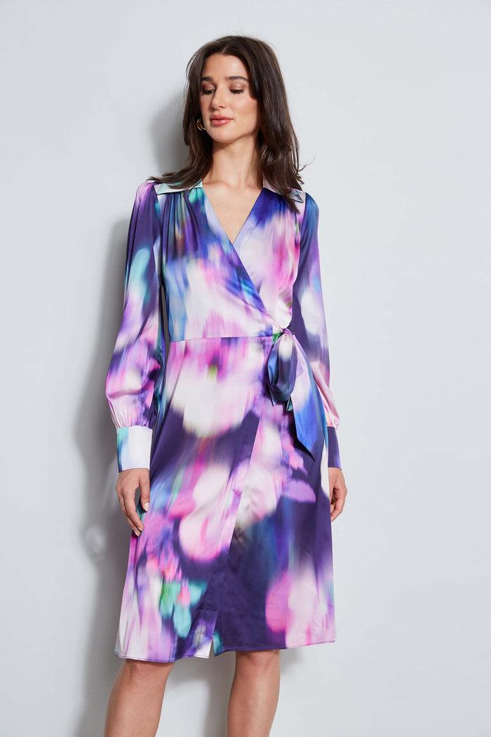 Elie Tahari Moire Floral Wrap Dress MULTI
