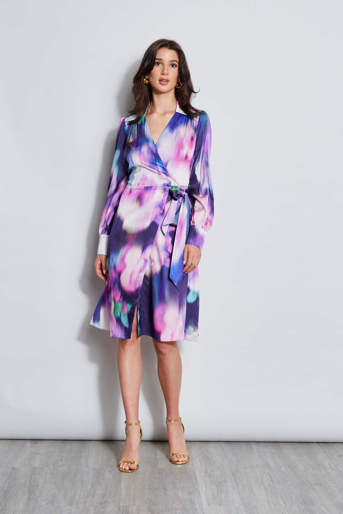 Elie Tahari Moire Floral Wrap Dress MULTI