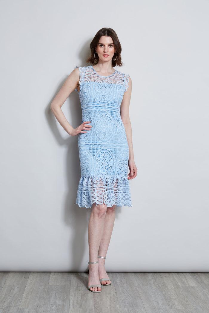 Elie Tahari Mosaic Lace Dress POOL BLUE