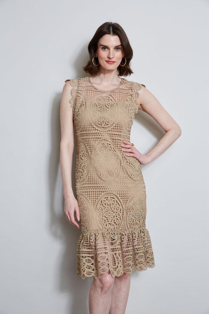 Elie Tahari Mosaic Lace Dress SANDCASTLE