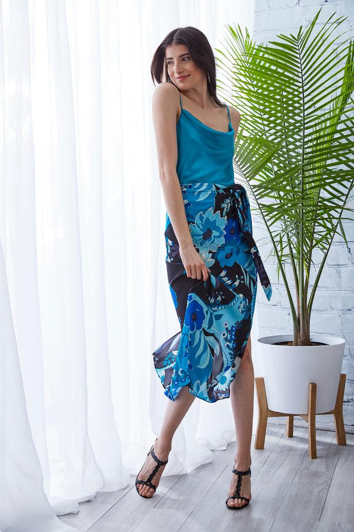 Elie Tahari Nouveau Midi Skirt TEAL MULTI