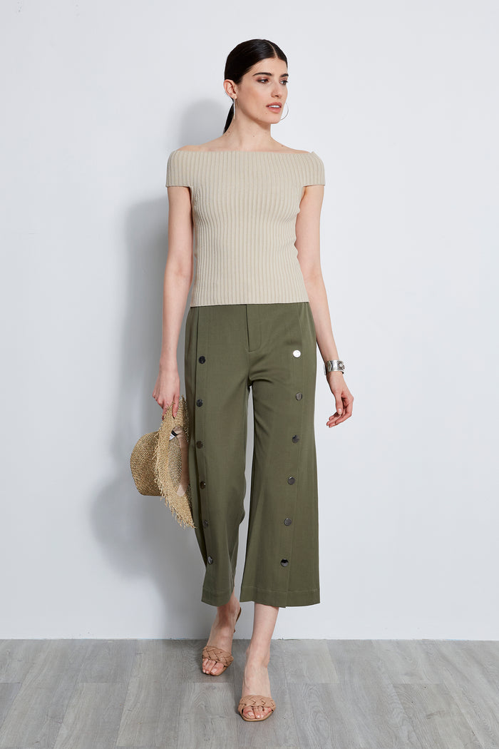 Elie Tahari Off Shoulder Rib Sweater SAND