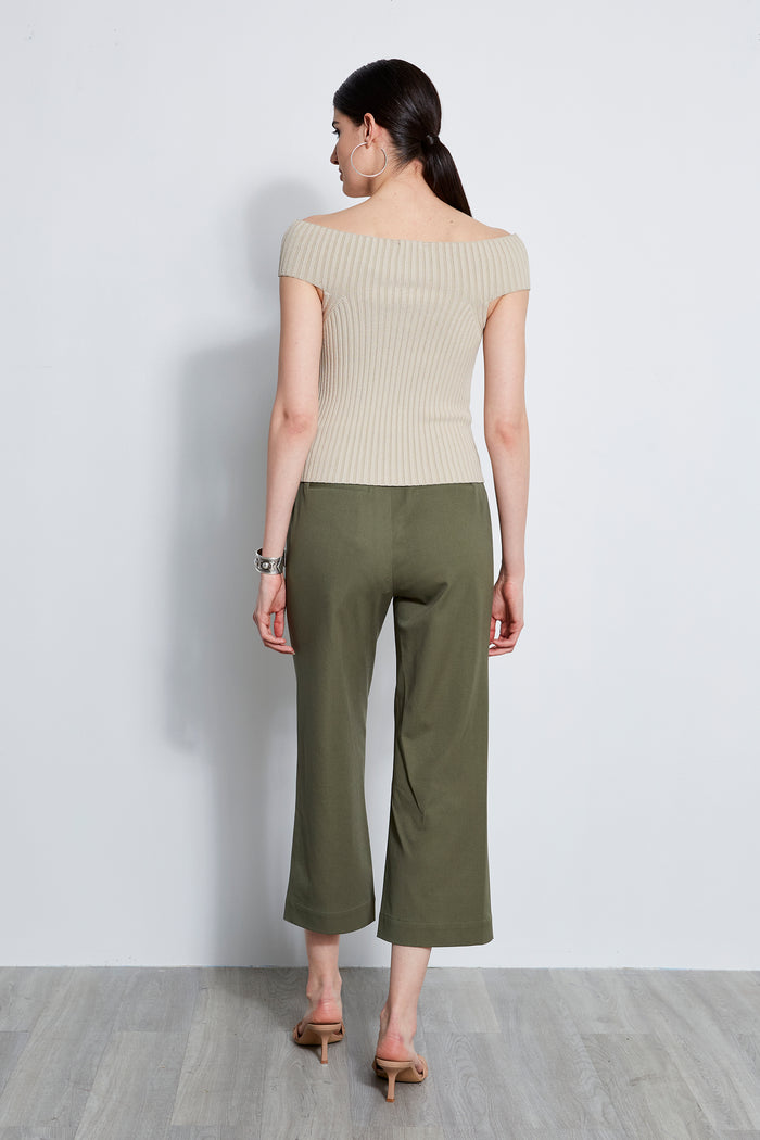 Elie Tahari Off Shoulder Rib Sweater SAND