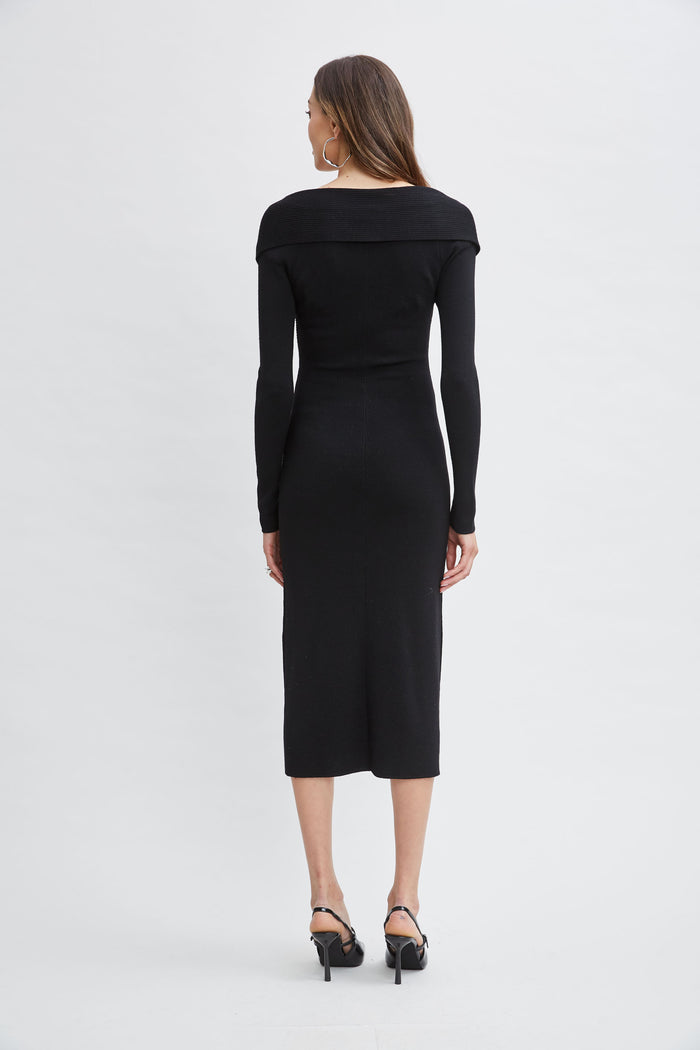 Elie Tahari Off Shoulder Wool Sweater Dress Noir