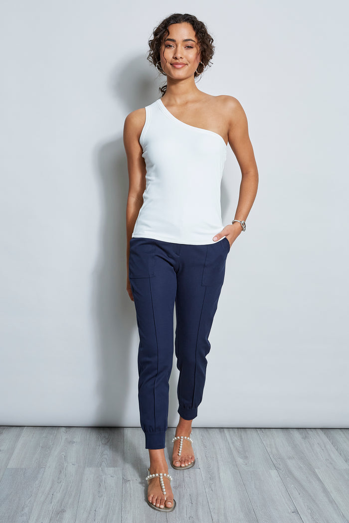 Elie Tahari One Shoulder Top Sky White