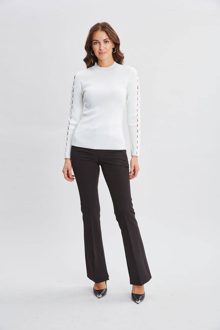 Elie Tahari Openwork Sleeve Sweater PEARL