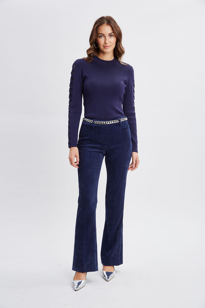 Elie Tahari Openwork Sleeve Sweater STARGAZER