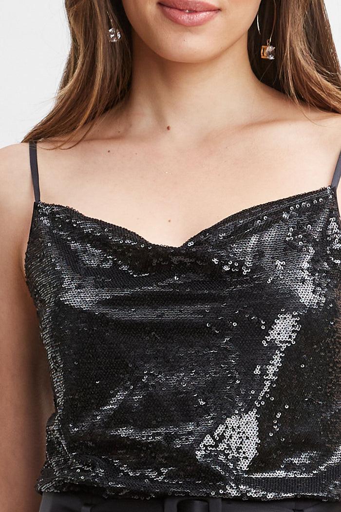 Elie Tahari Pave Sequin Cami BLACK