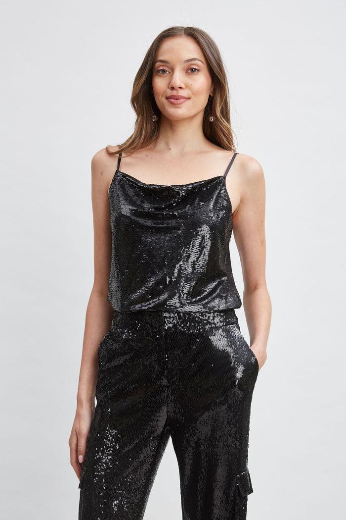 Elie Tahari Pave Sequin Cami BLACK