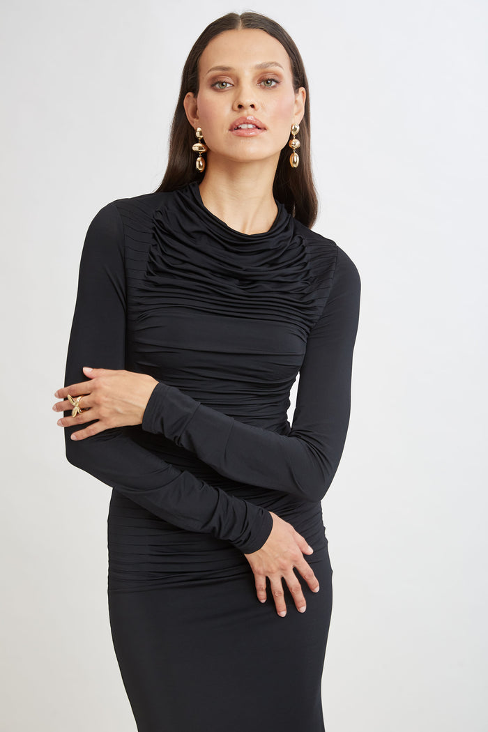 Elie Tahari Pleat Detail Matte Jersey Dress BLACK
