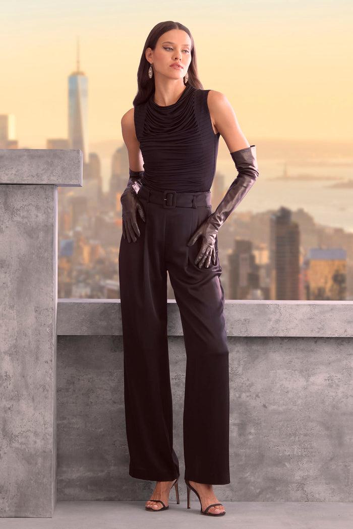 Elie Tahari Pleat Detail Matte Jersey Knit BLACK