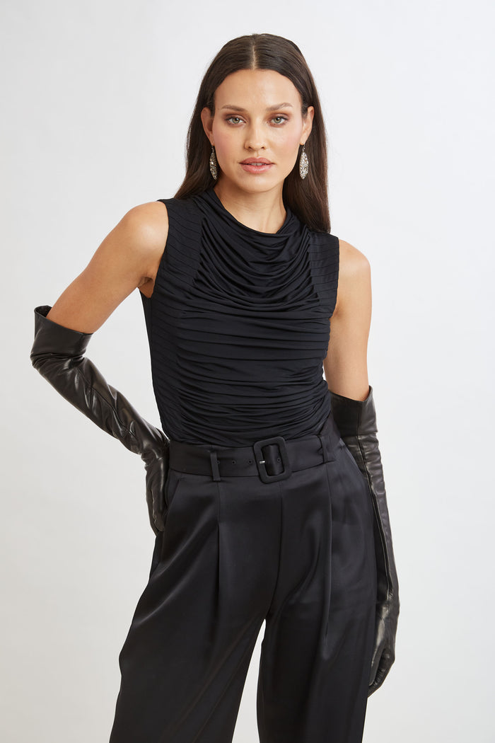 Elie Tahari Pleat Detail Matte Jersey Knit BLACK