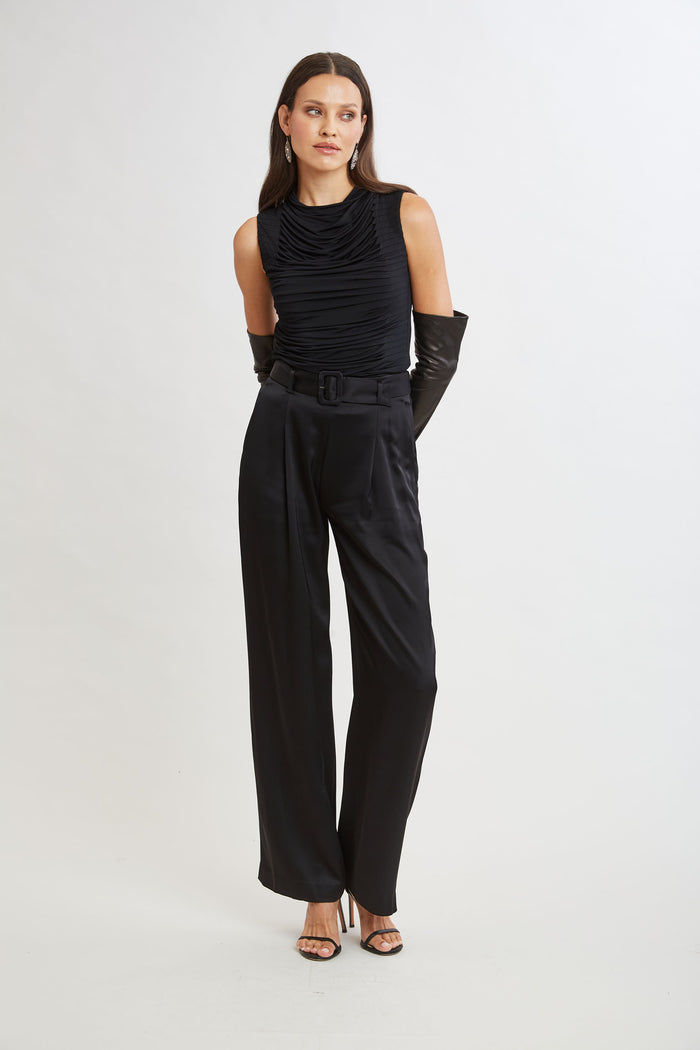 Elie Tahari Pleat Detail Matte Jersey Knit BLACK