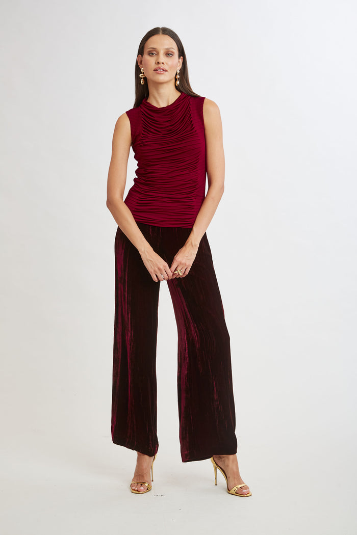 Elie Tahari Pleat Detail Matte Jersey Knit SANGRIA