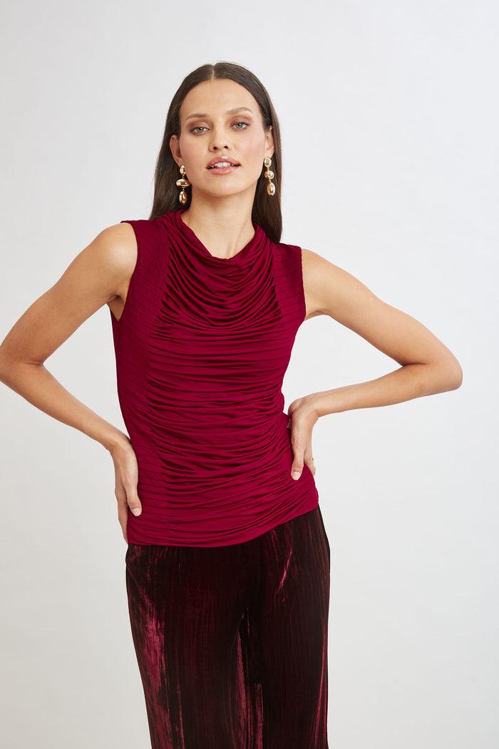 Elie Tahari Pleat Detail Matte Jersey Knit SANGRIA
