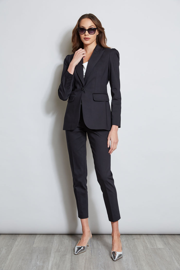 Elie Tahari Pleat Shoulder Cotton Blazer BLACK