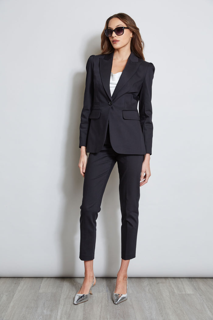 Elie Tahari Pleat Shoulder Cotton Blazer BLACK