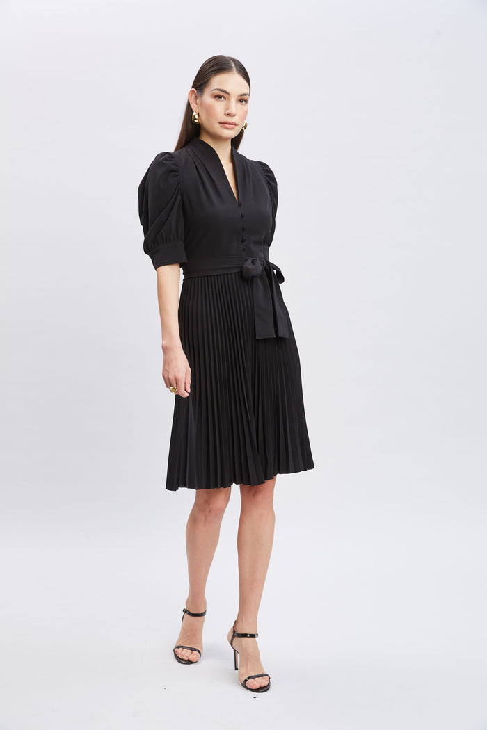 Elie Tahari Pleated Contour Dress BLACK