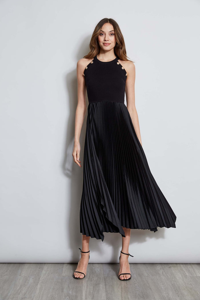 Elie Tahari Pleated Halter Midi Dress NOIR