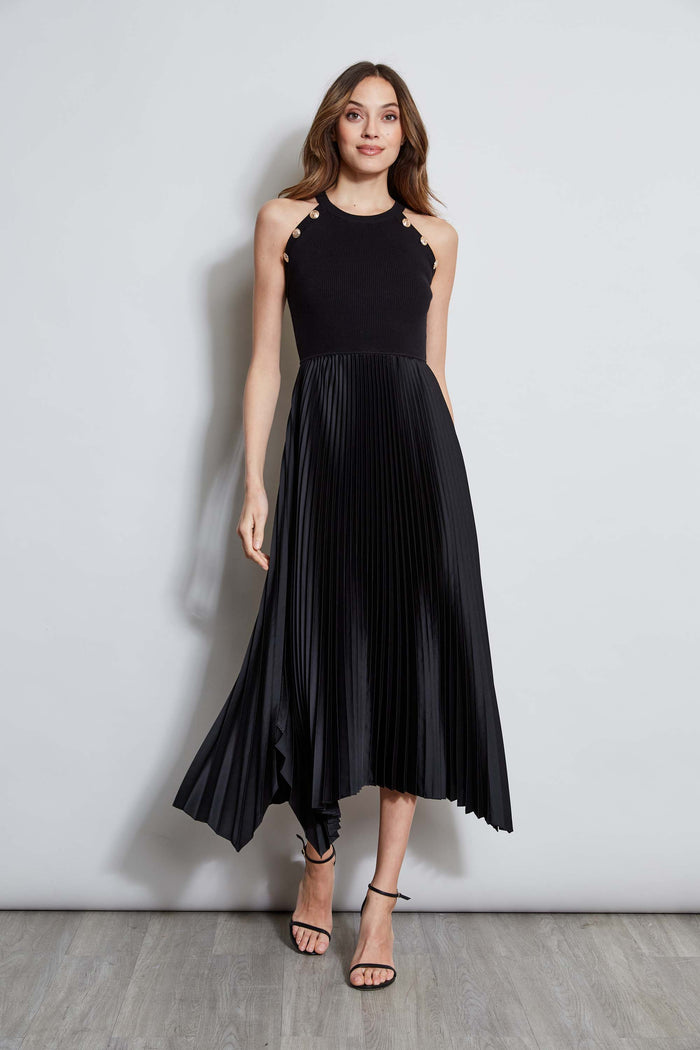 Elie Tahari Pleated Halter Midi Dress NOIR