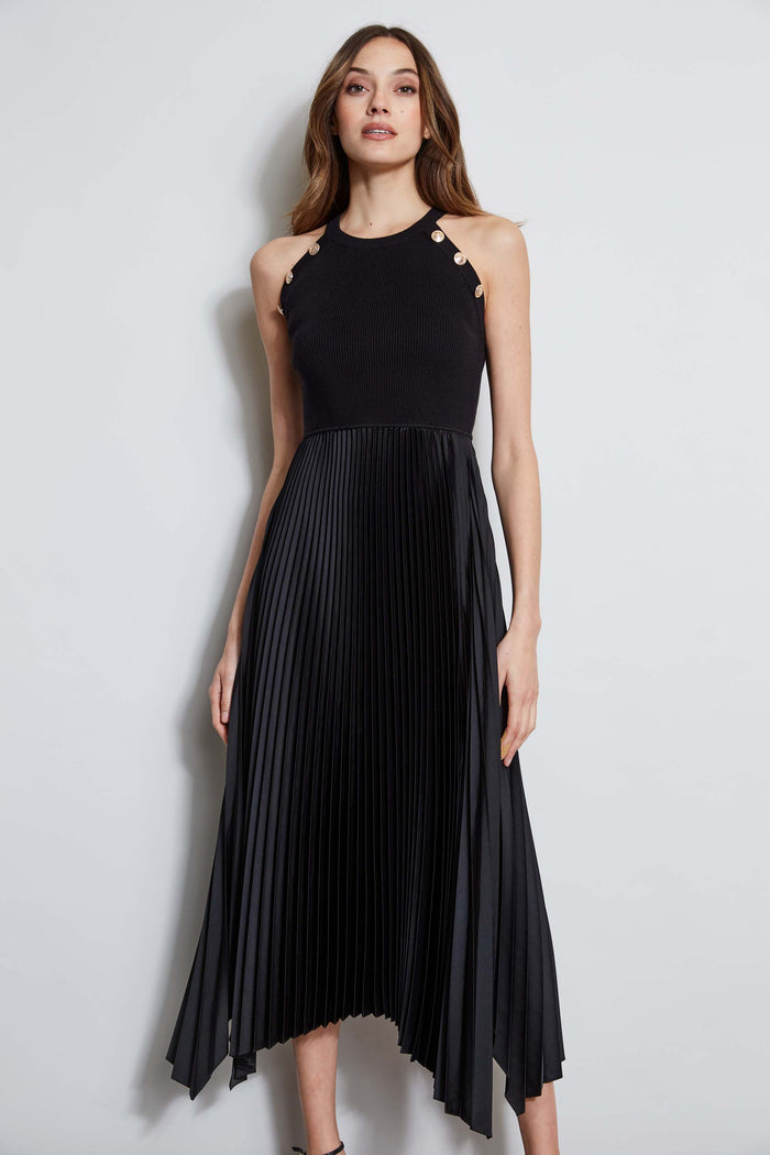 Elie Tahari Pleated Halter Midi Dress NOIR