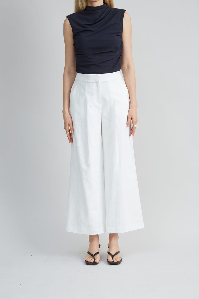 Elie Tahari Pleated Linen Pant WHITE