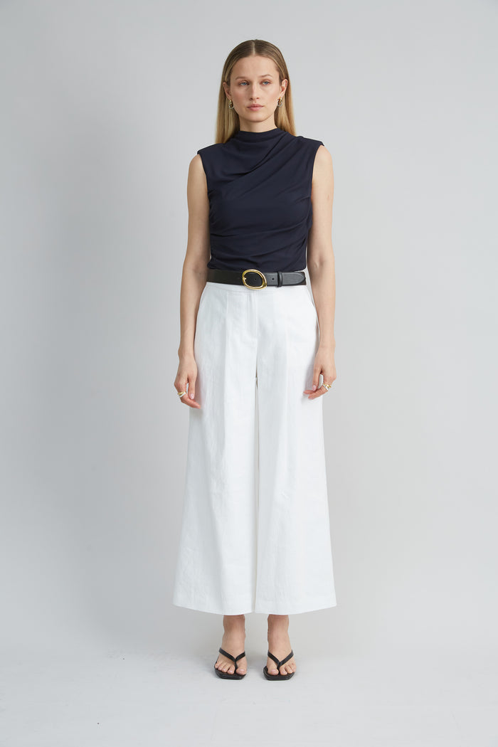 Elie Tahari Pleated Linen Pant WHITE