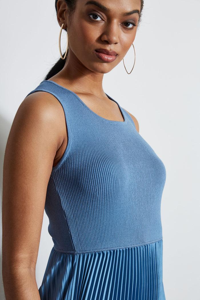 Elie Tahari Pleated Midi Dress BLUE BREEZE