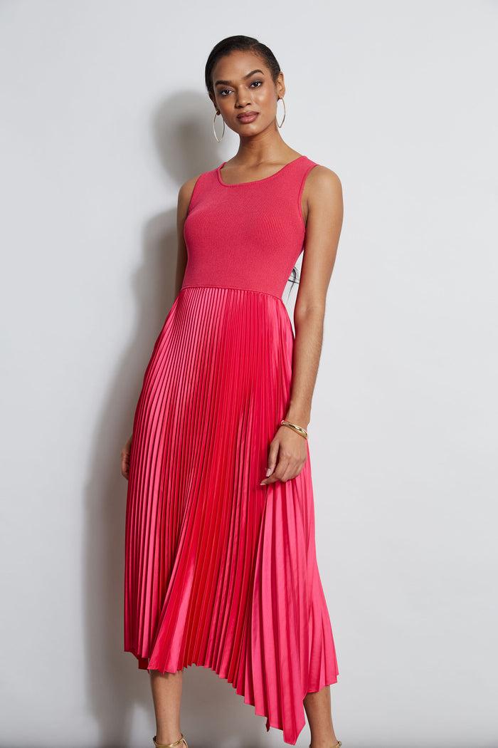 Elie Tahari Pleated Midi Dress ISLAND PINK