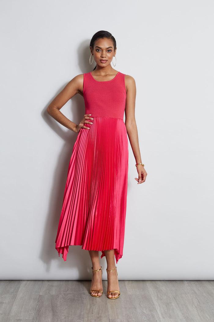 Elie Tahari Pleated Midi Dress ISLAND PINK