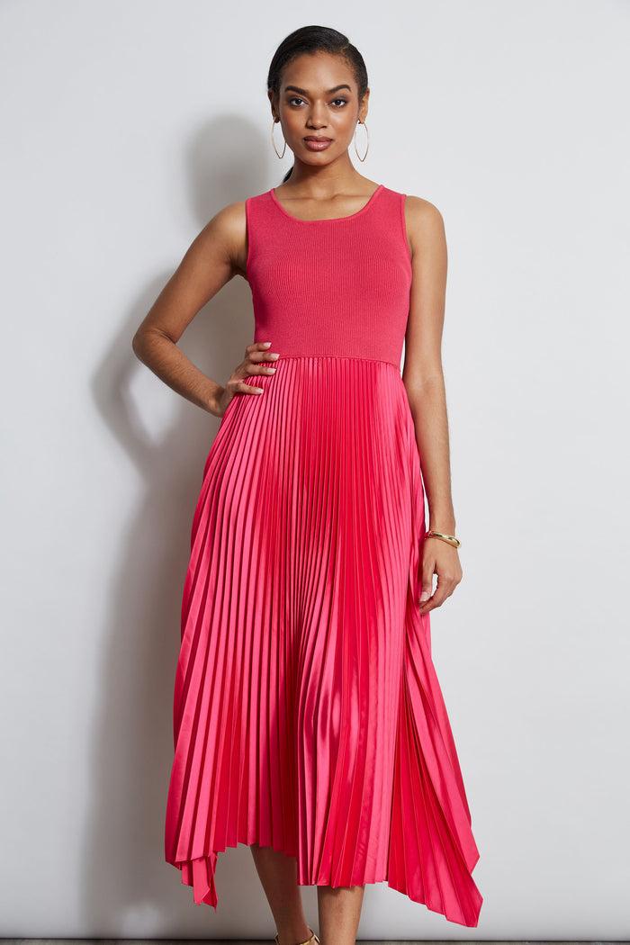 Elie Tahari Pleated Midi Dress ISLAND PINK