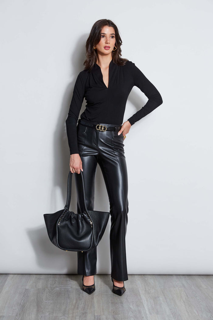 Elie Tahari Pleated Neck Knit BLACK